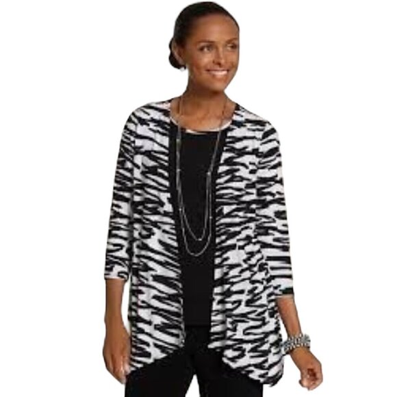 CHICO'S Travelers Diagonal Two-In-One Zebra-Striped Jacket - Size Medium - Picture 1 of 10